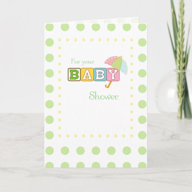 Babydusche, Grüne Punkte mit Schirm Dankeskarte (Vorderseite)