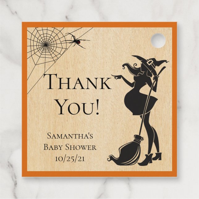 Babydusche Halloween Hexe Geschenkanhänger (Rückseite)