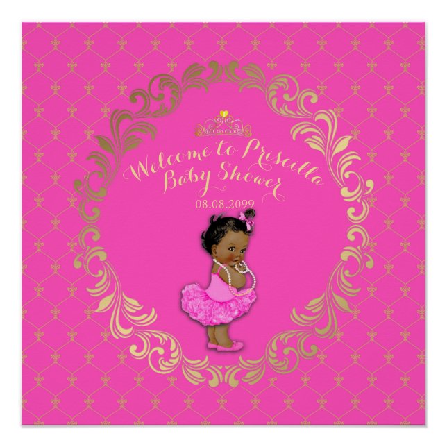Babydusche, heißes Rosa und Gold, königlicher Hint Poster (Vorderseite)