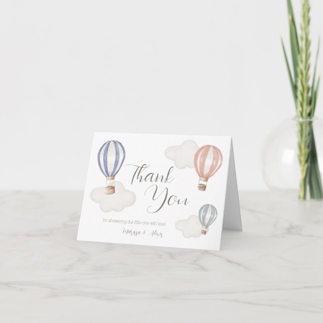 Babydusche Heißluftballons Geschlecht neutral Dankeskarte (Vorderseite)