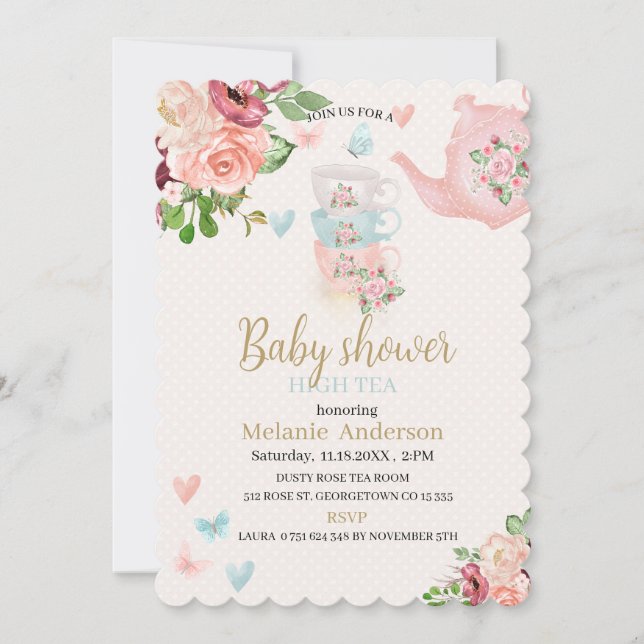 Babydusche High Tee Einladung (Vorderseite)