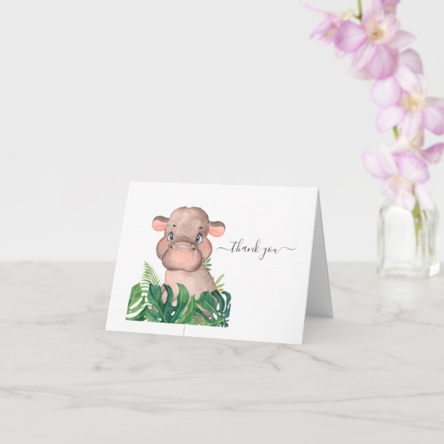 Babydusche Hippo Jungle Wasserfarbkarte Karte (Orchidee)