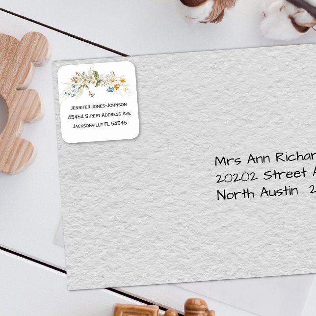 Babydusche Hübsch farbenfrohe Blumenadresse Quadratischer Aufkleber (Von Creator hochgeladen)