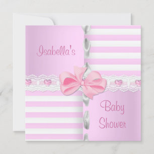 Babydusche Hübsch Satin Pink Weißer Streifen Bow Einladung