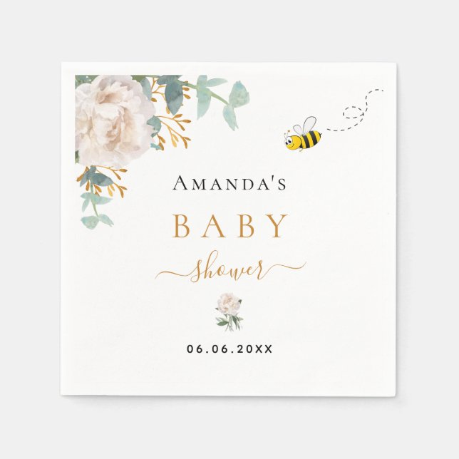 Babydusche Hummelblume Eukalyptus-Grünpflanzen Serviette (Vorderseite)
