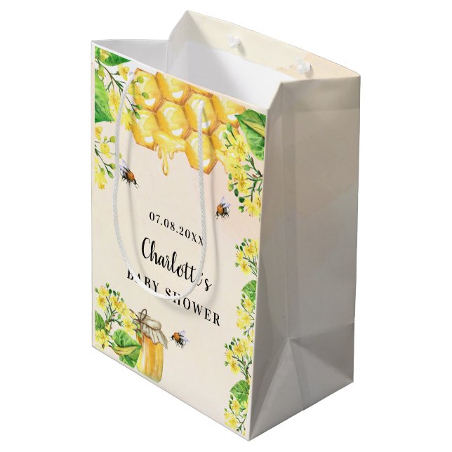 Babydusche Hummeln Honigblütenbezeichnung Mittlere Geschenktüte (Rückseite Schrägansicht)