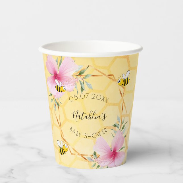 Babydusche Hummeln rosa Blumensträuße Hinterhof Pappbecher (Vorderseite)
