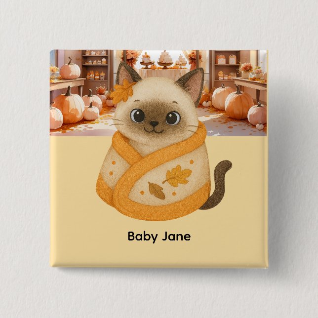 Babydusche im Herbst für Katzenliebhaber Button (Vorderseite)