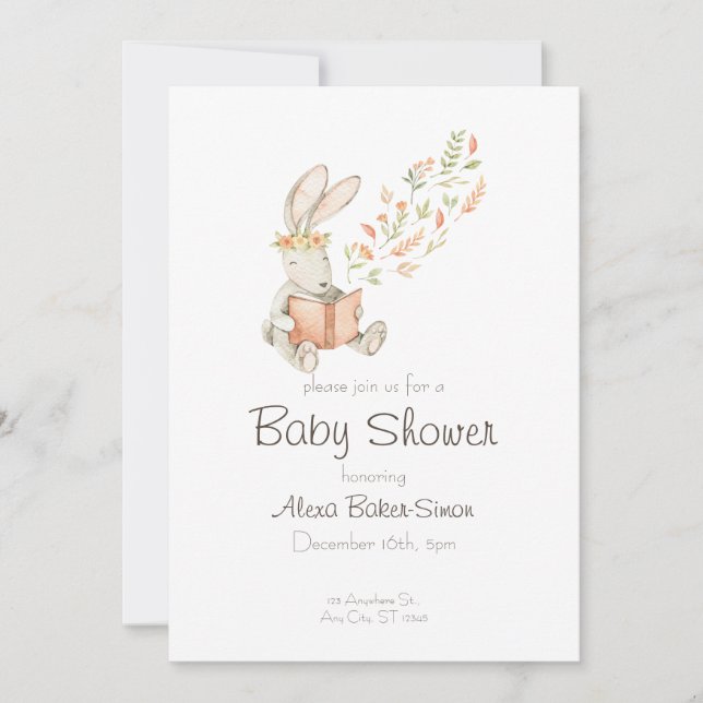 Babydusche in Aquarell mit Babybunny Einladung (Vorderseite)