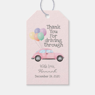 Babydusche in Aquarell Pink Auto Laufwerk von Viel Geschenkanhänger