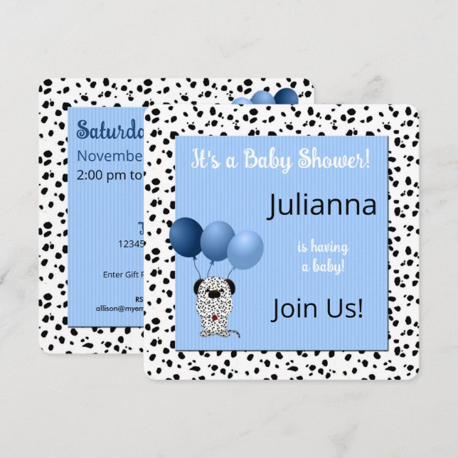 Babydusche in Blue Dalmatiner Print Einladung (Vorne/Hinten)