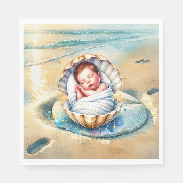 Babydusche in Braun und Blau Serviette (Vorderseite)