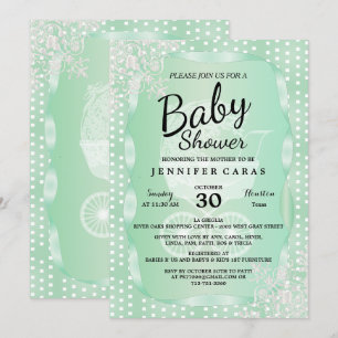 Babydusche in einem eleganten Minzgrün und Weiß Einladung