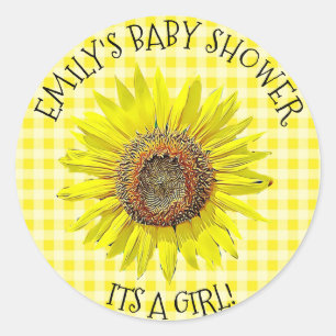 Babydusche IST EIN MÄDCHEN-Sonnenblumenkleber Runder Aufkleber