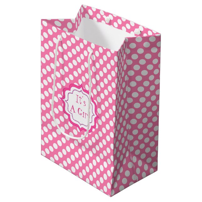 Babydusche, ist es ein Mädchen Mittlere Geschenktüte (Vorderseite Schrägansicht)