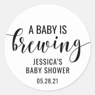 Babydusche Kaffeeaufkleber, Ein Baby ist Brauen Runder Aufkleber