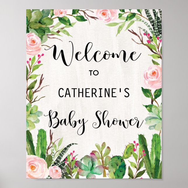 Babydusche Kaktus Begrüßungszeichen Sukkuläres Pla Poster (Vorne)