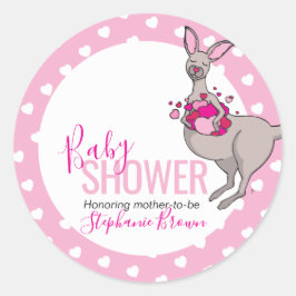 Babydusche Kängurubeutel aus rosa Herzklopfen Runder Aufkleber