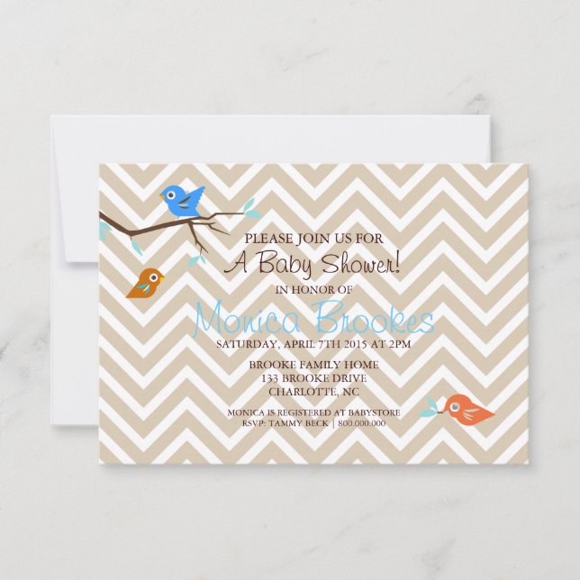 Babydusche| Kleine Birdie|Chevgre Einladung (Vorderseite)