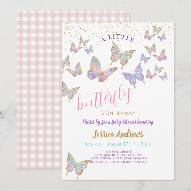 Babydusche Kleine Butterfliegen Party Einladung (Vorne/Hinten)