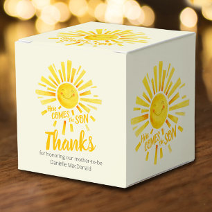 Babydusche kommt hier die Sonne gelb danke Geschenkschachtel