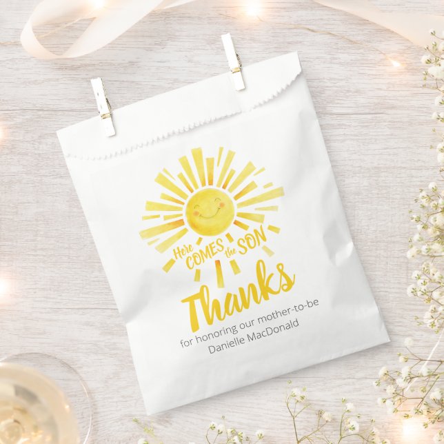 Babydusche kommt hier die Sonne gelb danke Geschenktütchen (Ausgeschnitten)