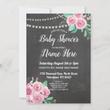 Babydusche lädt Blume Chalk Floral Pink Roses ein