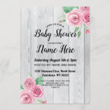 Babydusche lädt Blume Holz Blumenrosa Rosen ein