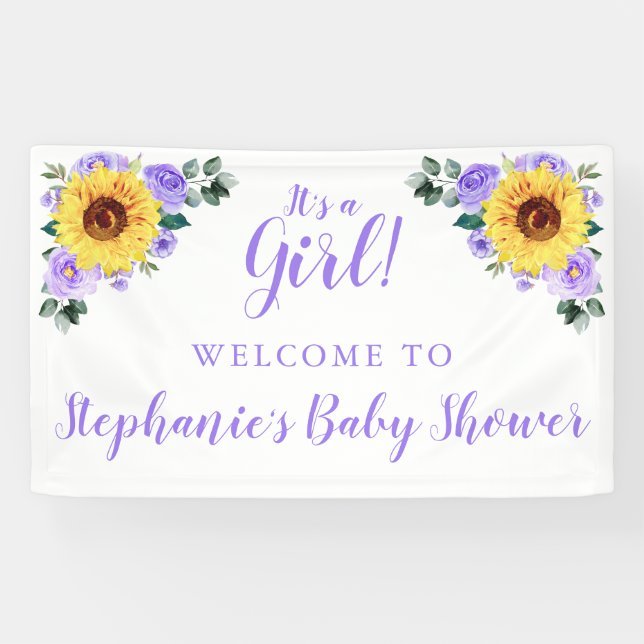 Babydusche Lila Blütenblume Personalisiert Banner (Horizontal)
