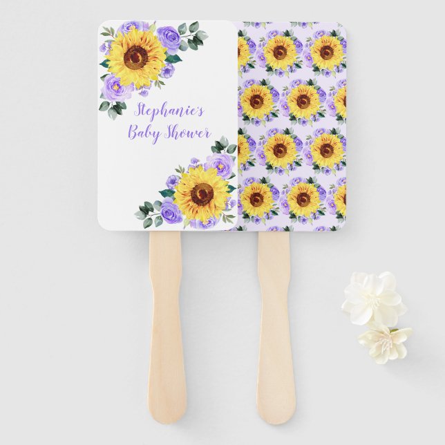 Babydusche Lila Blütenblume Personalisiert Fächer (Vorne und Hinten)