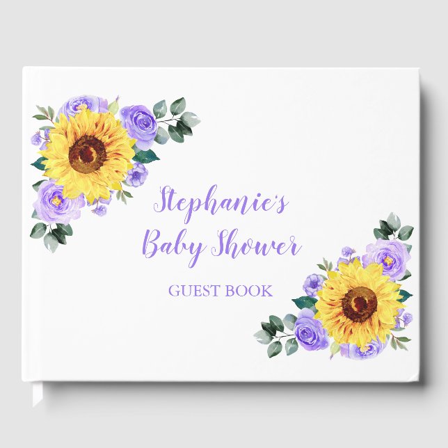 Babydusche Lila Blütenblume Personalisiert Gästebuch (Vorderseite)