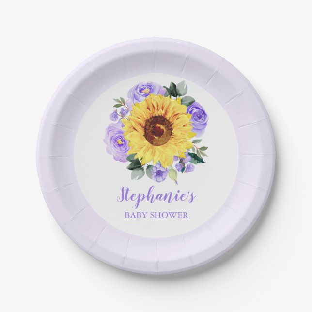 Babydusche Lila Blütenblume Personalisiert Pappteller (Vorderseite)