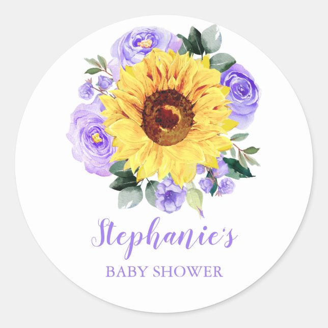 Babydusche Lila Blütenblume Personalisiert Runder Aufkleber (Vorderseite)
