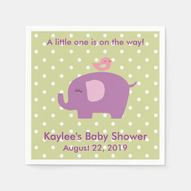 Babydusche Lila Elephant Polka Dot Napkins Serviette (Vorderseite)