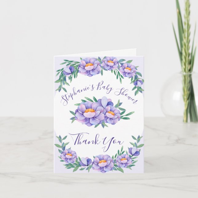 Babydusche Lila Floral Vielen Dank Dankeskarte (Vorderseite)