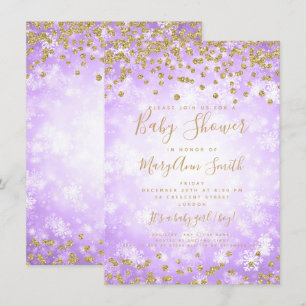 Babydusche Lila Gold Glitzer Winter Wonderland Einladung