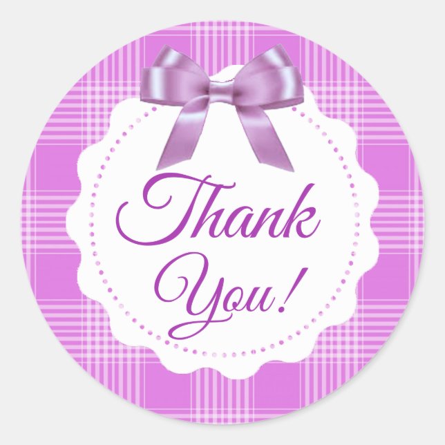Babydusche Lila Kariert Danke Stickers (Vorderseite)