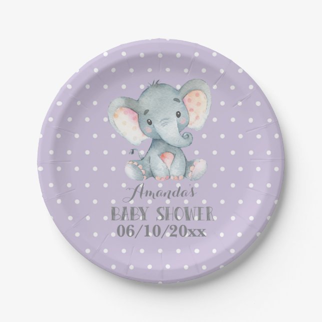 Babydusche Lila Papierplatte Pappteller (Vorderseite)