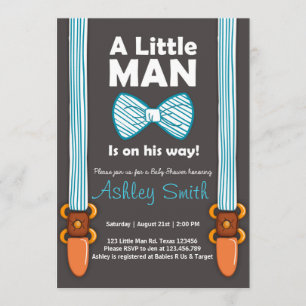 Babydusche Little Man Invitation Bow Krawatte Blau Einladung
