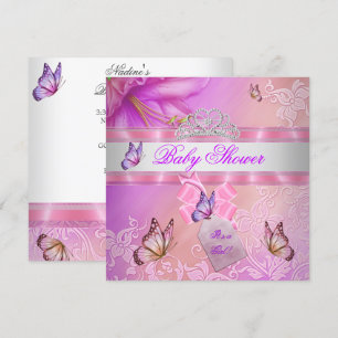 Babydusche Mädchen Pink Lila Prinzessin Butterfly Einladung