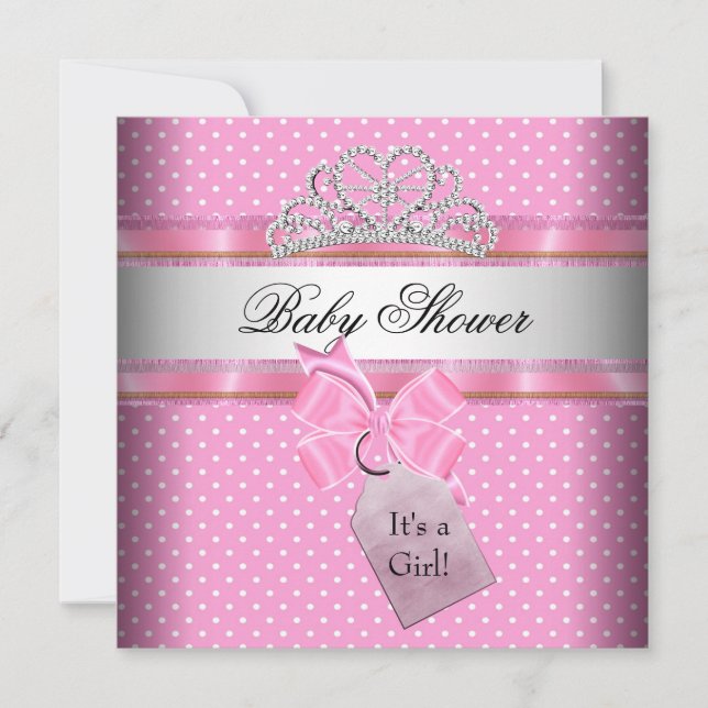 Babydusche Mädchen Pink White Spot Princess Einladung (Vorderseite)