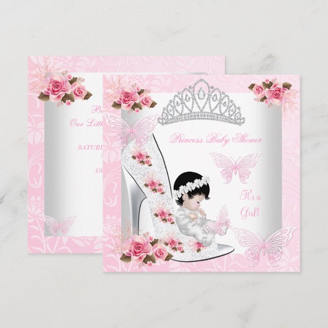 Babydusche Mädchen Prinzessin Schmetterlingsschuh  Einladung (Vorne/Hinten)