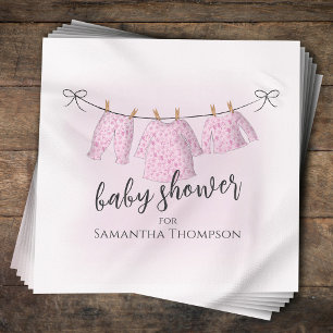 Babydusche Mädchen Wasserfarbe Rosa Wäscheleine Serviette
