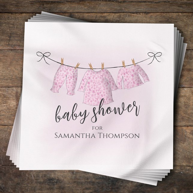 Babydusche Mädchen Wasserfarbe Rosa Wäscheleine Serviette (Pink Baby Shower custom napkin. )