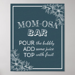 Babydusche MAMA-OSA BAR Zeichen Blau & Weiße Blume Poster