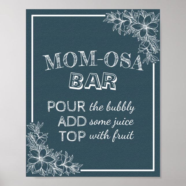 Babydusche MAMA-OSA BAR Zeichen Blau & Weiße Blume Poster (Vorne)