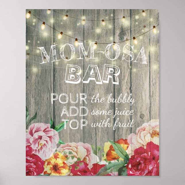 Babydusche MAMA-OSA BAR Zeichen Blume Holz Leuchte Poster (Vorne)