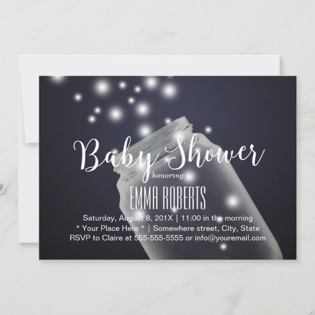 Babydusche Mason Jar & Fireflies Sommernacht Einladung (Vorderseite)