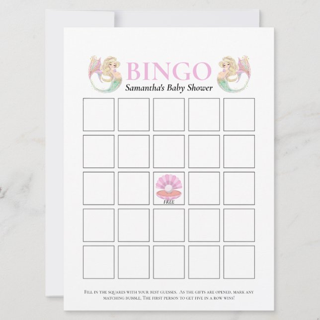 Babydusche Meerjungfrau Pink White Dots Bingo Spie Einladung (Vorderseite)