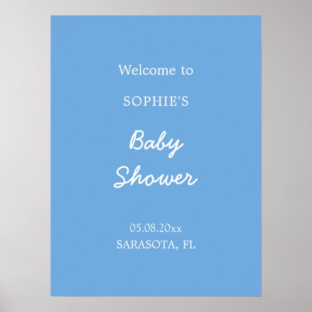 Babydusche Minimalistisch blau Begrüßungspapier Poster (Vorne)